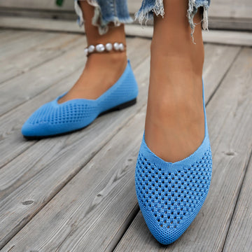Xajzpa Women Pointed Toe Flat Shoes Solid Color Knitted Slip on Shoes Casual Breathable Ballet Flats Women Mesh Flat Shoes Loafers